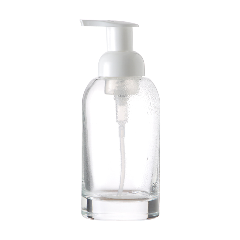 Factory 350ml Cylinder Empty Clear Glass Cosmetic Bottle with  Foam Pump