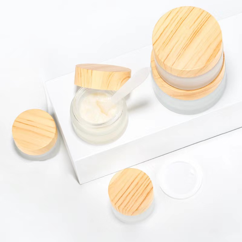 5/10/15/20/30/50/60/100g Glass bottle bamboo effect plastic cap