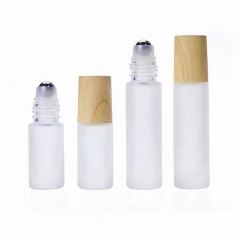 5ml 10ml 15ml clear frosted glass roll on bottle with water transfer bamboo lid