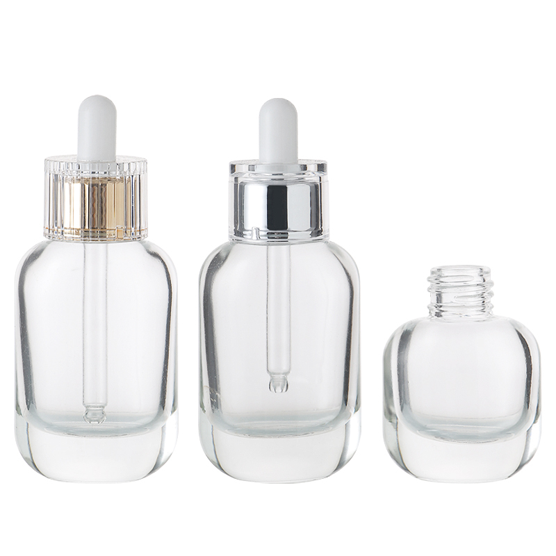 15ml 30ml Clear Empty Flat Rounded Glass Bottle with Dropper