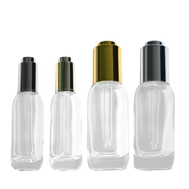 15ml 30ml Lamer thick bottom dropper bottle Clear Glass Luxury Press Dropper Style Essential Oil Bottle