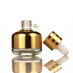 5 - 100 ml botella vacía de vidrio de gotero de emulsión cosmética de aceite esencial antiluz dorada