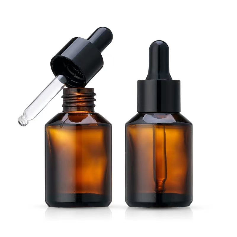 5 - 100 ml botella vacía de vidrio de gotero de emulsión cosmética de aceite esencial antiluz dorada