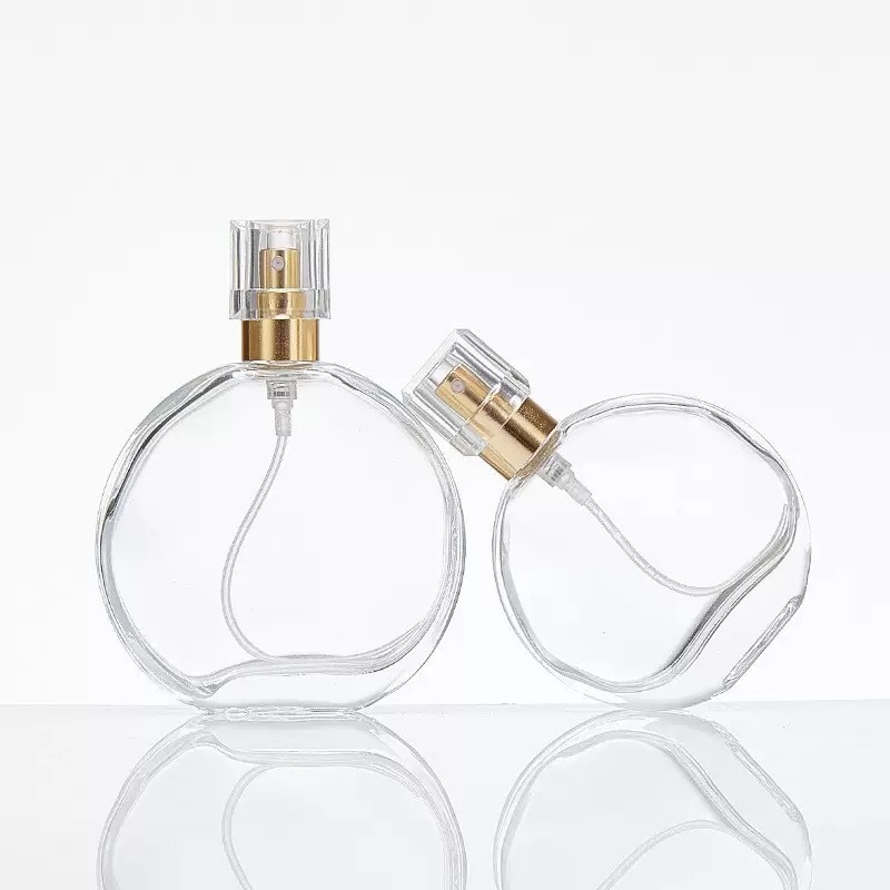 Wholesale 30ml 50ml 100ml Crimp Neck Flat Round Glass Perfume Bottle