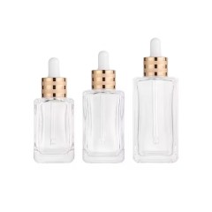 5 - 100 ml botella vacía de vidrio de gotero de emulsión cosmética de aceite esencial antiluz dorada