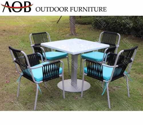 aob aobei outdoor hotel garden restaurant rope weaving chair with marble dining table