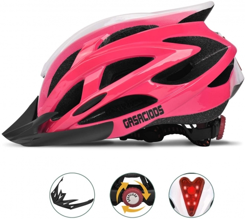 Bike Helmet, Adjustable Lightweight Bicycle Helmets for Adult, Road Helmet with Visor&Rear LED Light Gasaciods