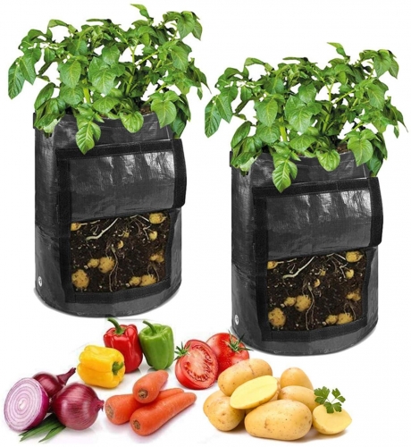Pflanzensack 7 Gallon Pflanzbeutel mit Klappe und Griffen Klettverschluss Fenster Gemüse Erdnuss Anzucht Box Eimer Topf für Transplanter Handrechen