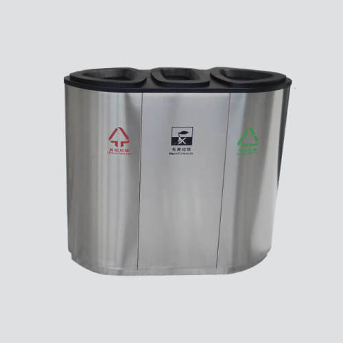 steel 3 compartment garbage can