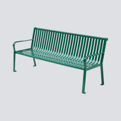 Commercial Park Bench With Backrest - Carbon Steel Flat Steel Outdoor Furniture - Park Red Outdoor Bench