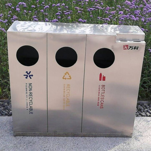 large stainless steel park waste bin