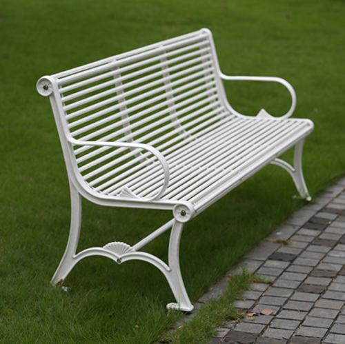 outdoor metal leisure white bench