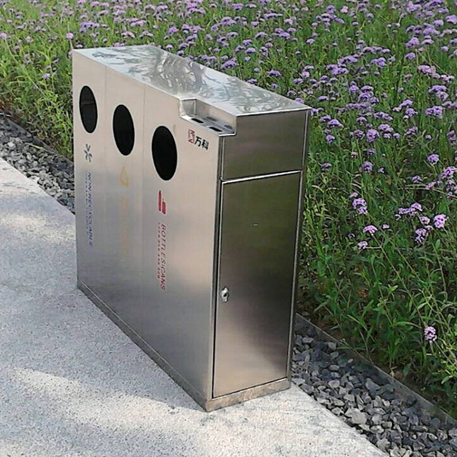 large stainless steel park waste bin