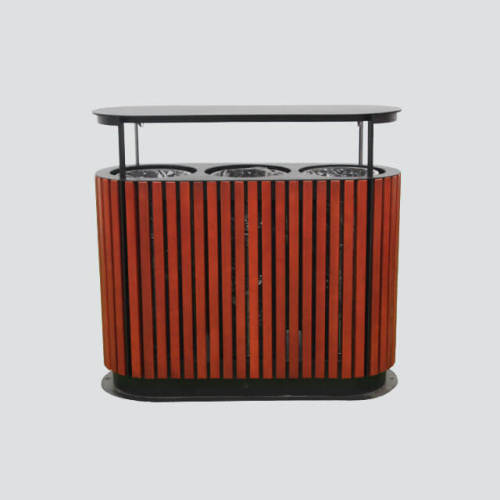 outdoor wooden 3 compartment trash can