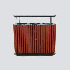 outdoor wooden 3 compartment trash can