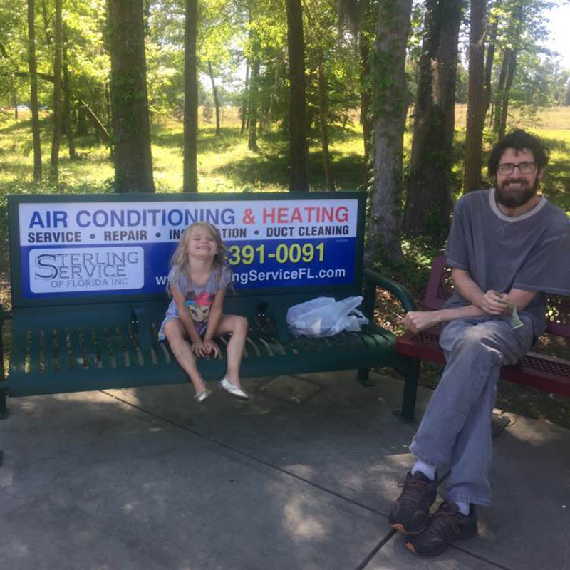 metal advertising bench with backrest