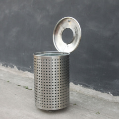 Outdoor Round Perforated Metal Trash Bin