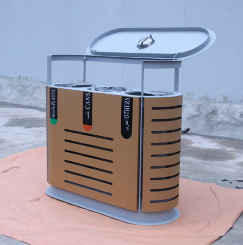 large 3 compartment recycling garbage bin