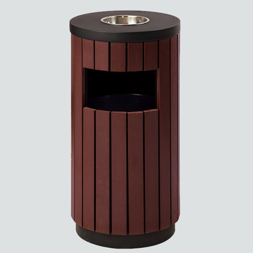 country exterior wooden trash can bin