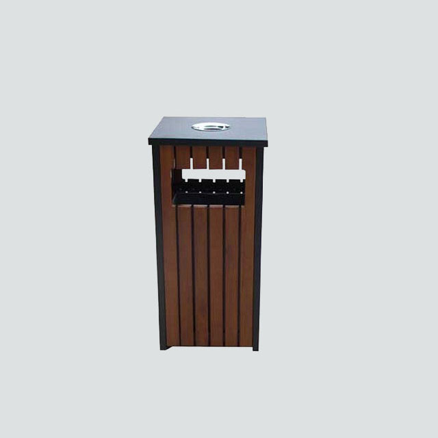 rectangular wood park trash cans