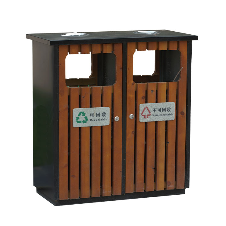Outdoor Wood Recycle Bin