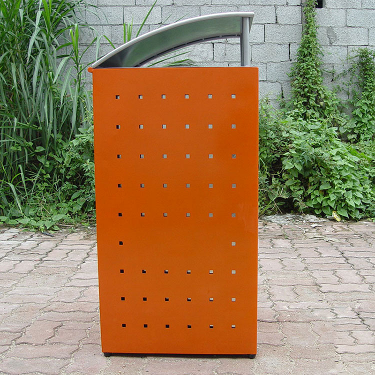 orange outdoor square trash can