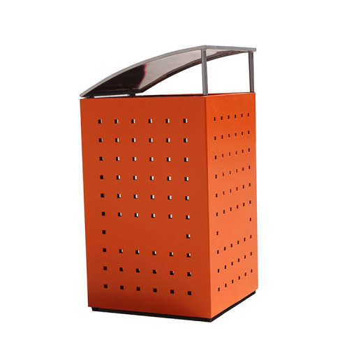 orange outdoor square trash can