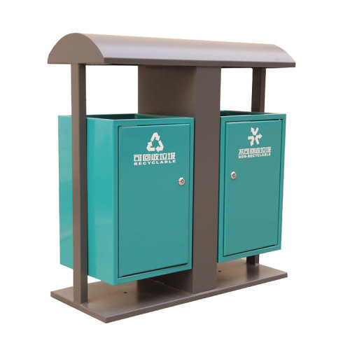 double compartment steel trash can