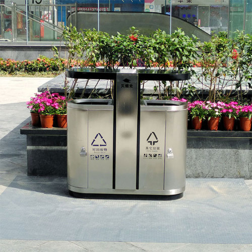 Garden steel durable sorting trash bin