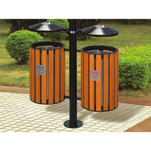 dual modern outdoor wood dustbin