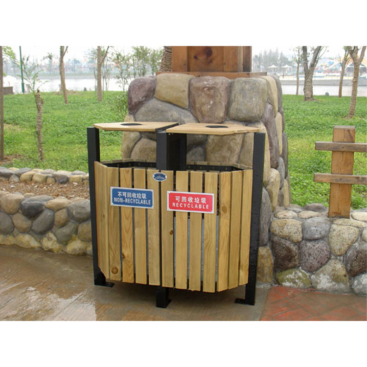 Outdoor garden Wooden Recycling Trash Can