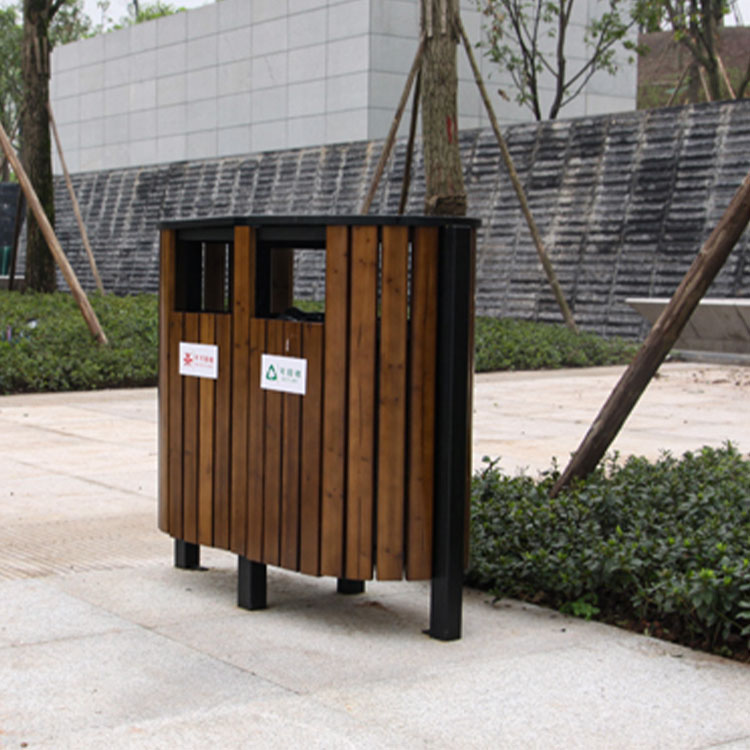 Outdoor Wooden Recycling Trash Can
