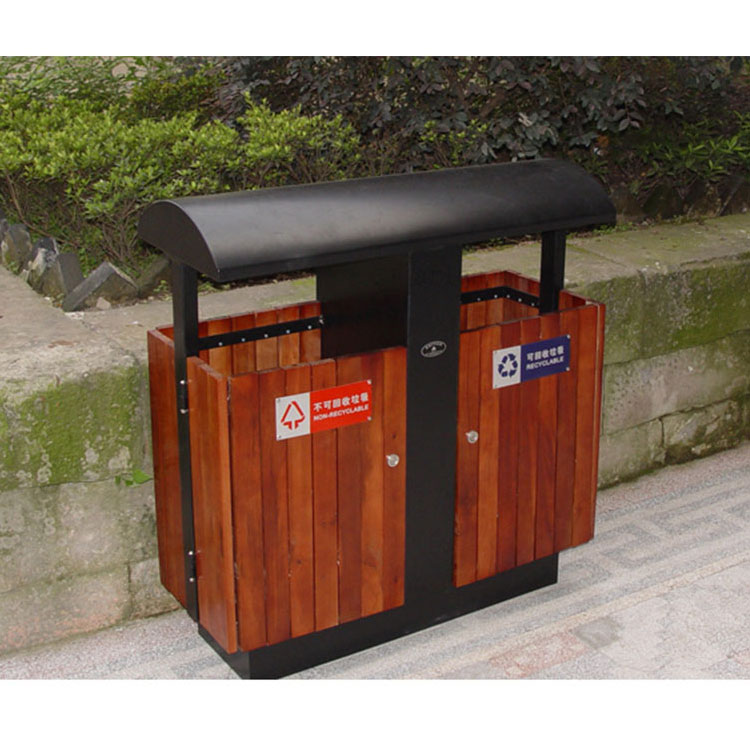 Wooden Double Bin Trash Can