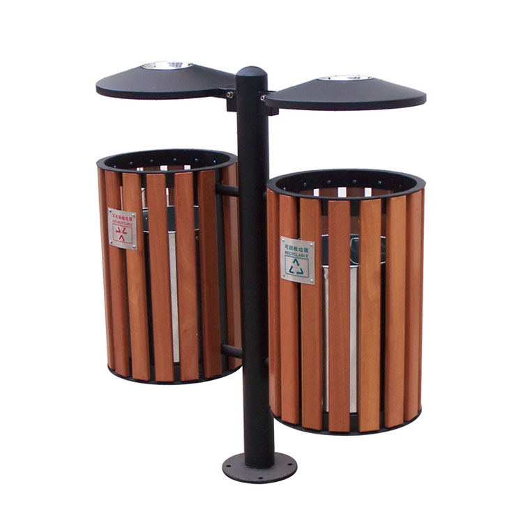 dual modern outdoor wood dustbin