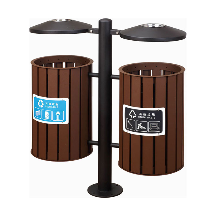 dual modern outdoor wood dustbin