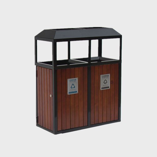 outdoor wood 2 compartment garbage bin