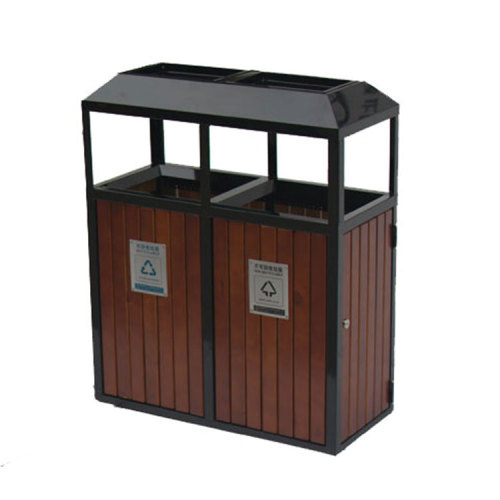 outdoor wood 2 compartment garbage bin