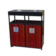 outdoor wood two compartment garbage can