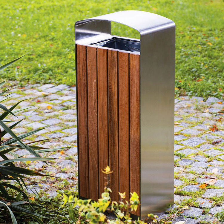 Outdoor Metal Wooden Trash Can