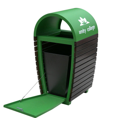 Outdoor School trash container green trash bin