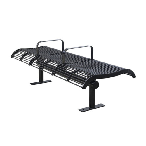 outside city street black steel park backless bench for customer