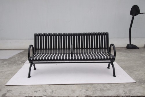 Outdoor black slat stainless steel bench ordered in Canada