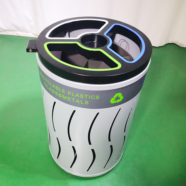 outdoor big modern round metal trash can