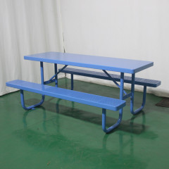 outdoor restaurant perforated steel long picnic table with bench