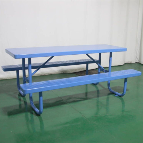 outdoor restaurant perforated steel long picnic table with bench