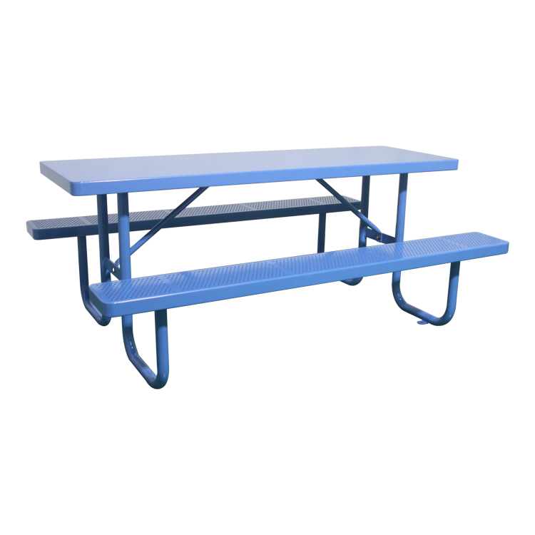 outdoor restaurant perforated steel long picnic table with bench