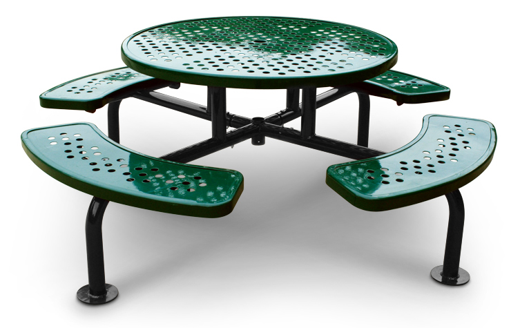 portable outdoor perforated steel round picnic table