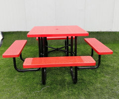 Outdoor perforated steel picnic table chair with umbrella hole