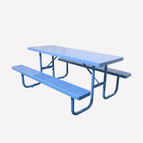 outdoor restaurant perforated steel long picnic table with bench