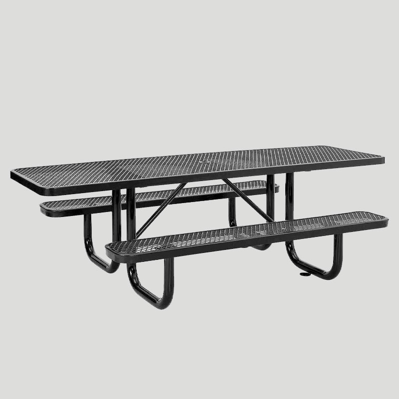 Rectangular Extended Metal Picnic Table with Wheelchair Accessible